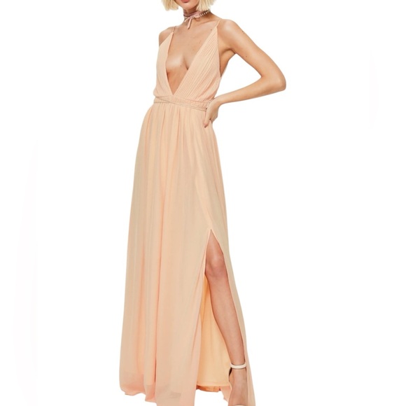 Missguided Plunging Neck Maxi Dress Peach Size 6 - Picture 15 of 16